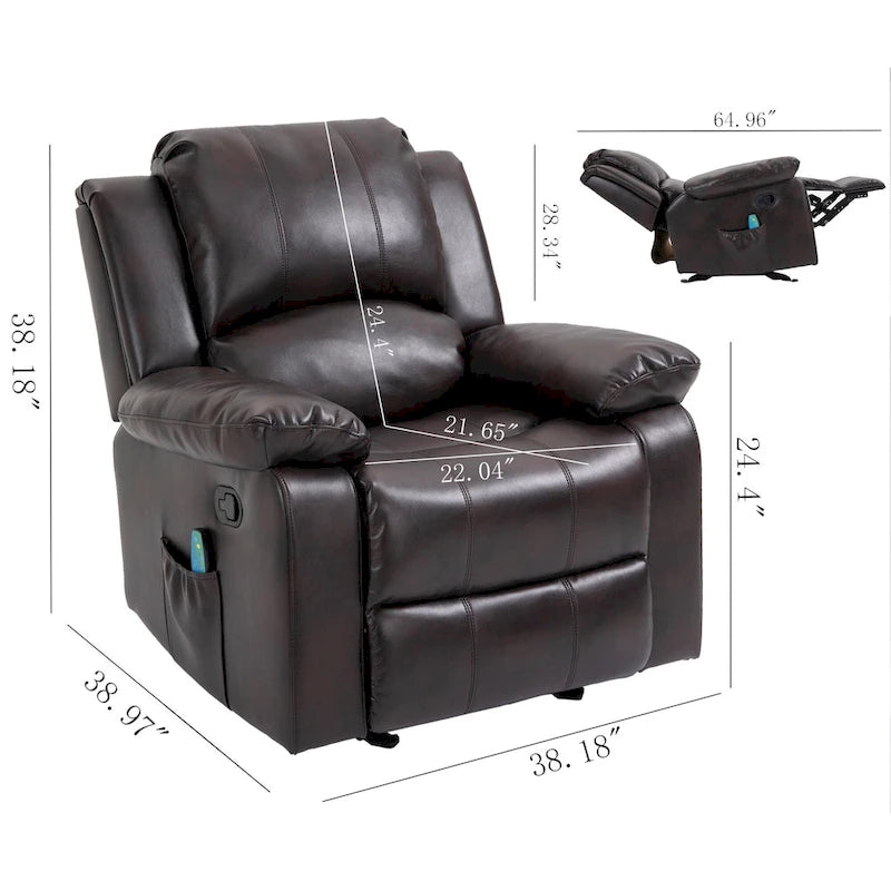 Fauteuil inclinable de massage en similicuir, Monoplace – Bleu / Orange / Marron