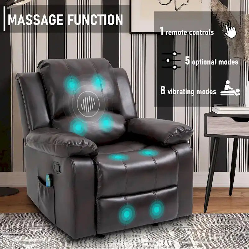 Fauteuil inclinable de massage en similicuir, Monoplace – Bleu / Orange / Marron
