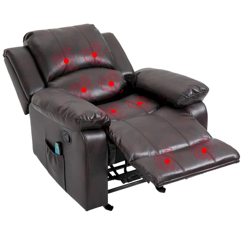 Fauteuil inclinable de massage en similicuir, Monoplace – Bleu / Orange / Marron