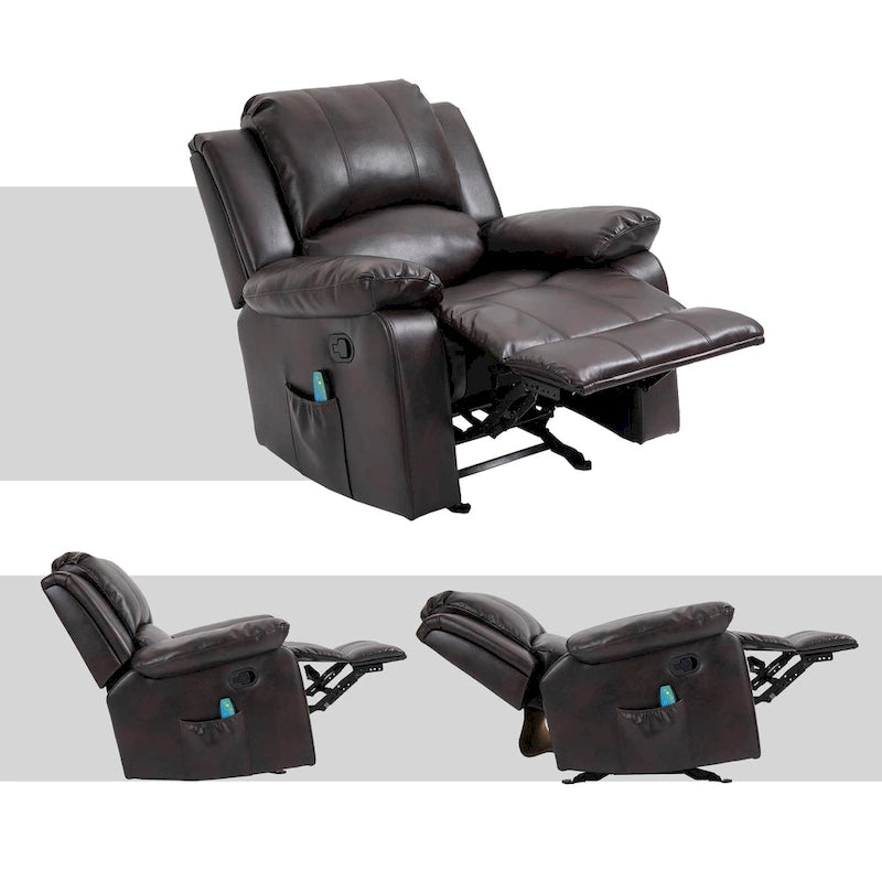 Fauteuil inclinable de massage en similicuir, Monoplace – Bleu / Orange / Marron