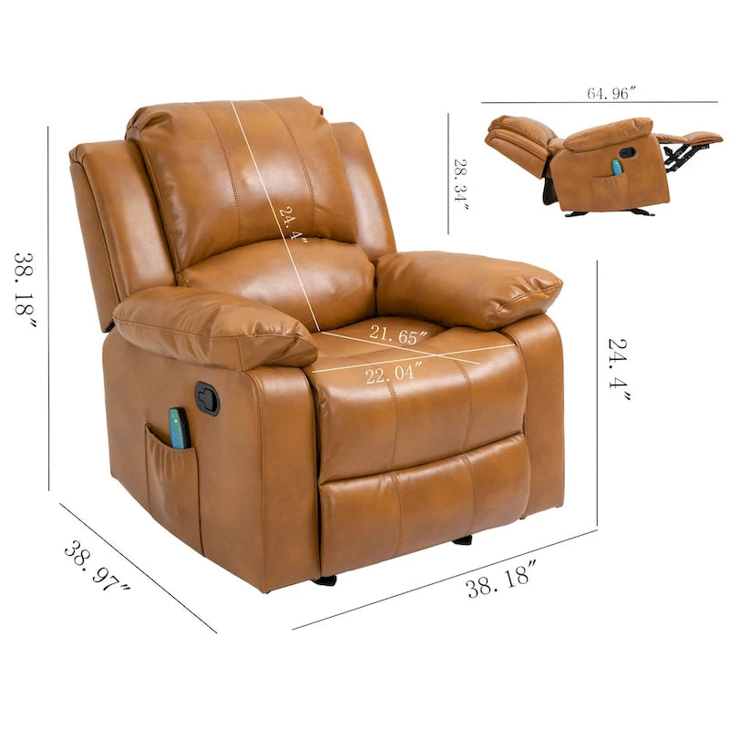 Fauteuil inclinable de massage en similicuir, Monoplace – Bleu / Orange / Marron
