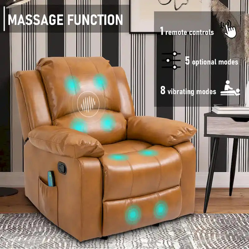 Fauteuil inclinable de massage en similicuir, Monoplace – Bleu / Orange / Marron