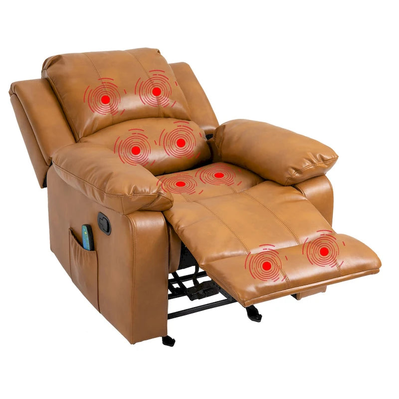Fauteuil inclinable de massage en similicuir, Monoplace – Bleu / Orange / Marron