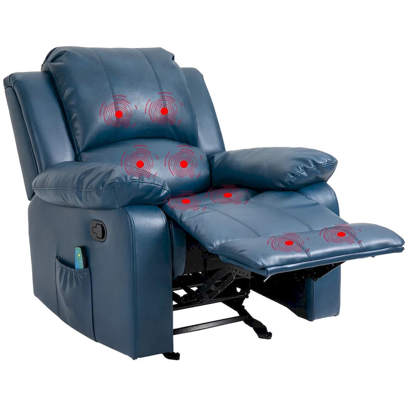 Fauteuil inclinable de massage en similicuir, Monoplace – Bleu / Orange / Marron