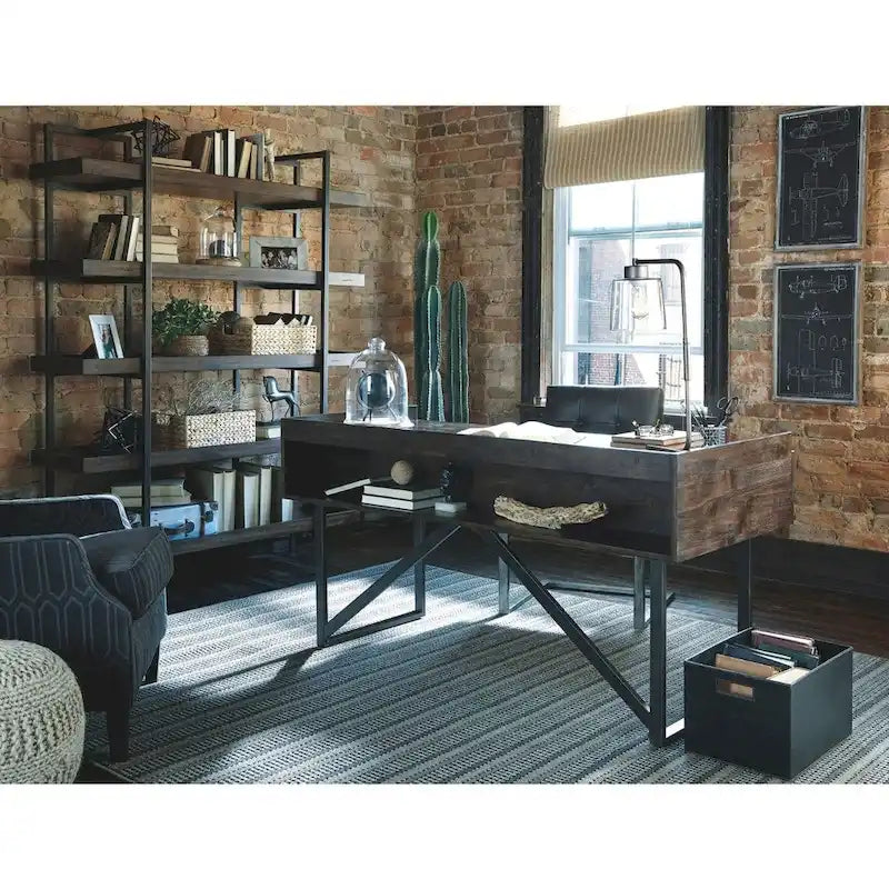 Bureau de télétravail en bois brun pour 1 personne – Style contemporain avec tiroirs