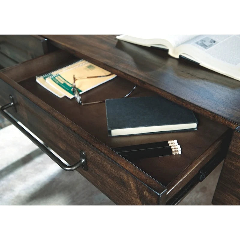 Bureau de télétravail en bois brun pour 1 personne – Style contemporain avec tiroirs