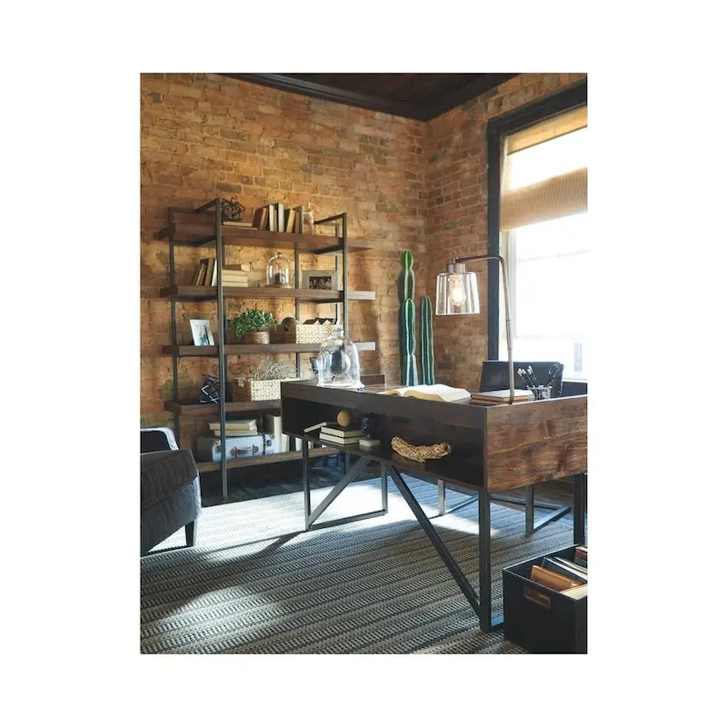 Bureau de télétravail en bois brun pour 1 personne – Style contemporain avec tiroirs
