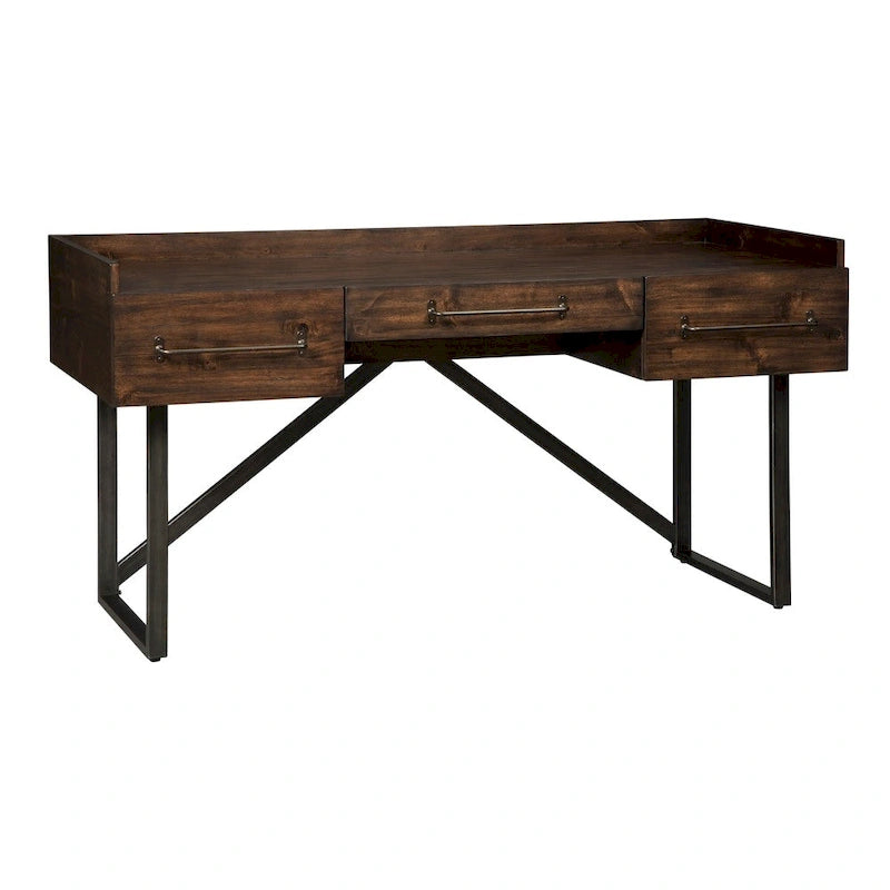 Bureau de télétravail en bois brun pour 1 personne – Style contemporain avec tiroirs