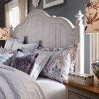 Lit King à baldaquin blanc antique et châtaigne, style cottage, 2 places