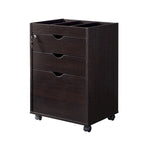 Caisson de classement mobile verrouillable à 3 tiroirs contemporain rouge cacao/chêne blanc