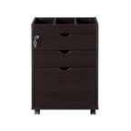 Caisson de classement mobile verrouillable à 3 tiroirs contemporain rouge cacao/chêne blanc