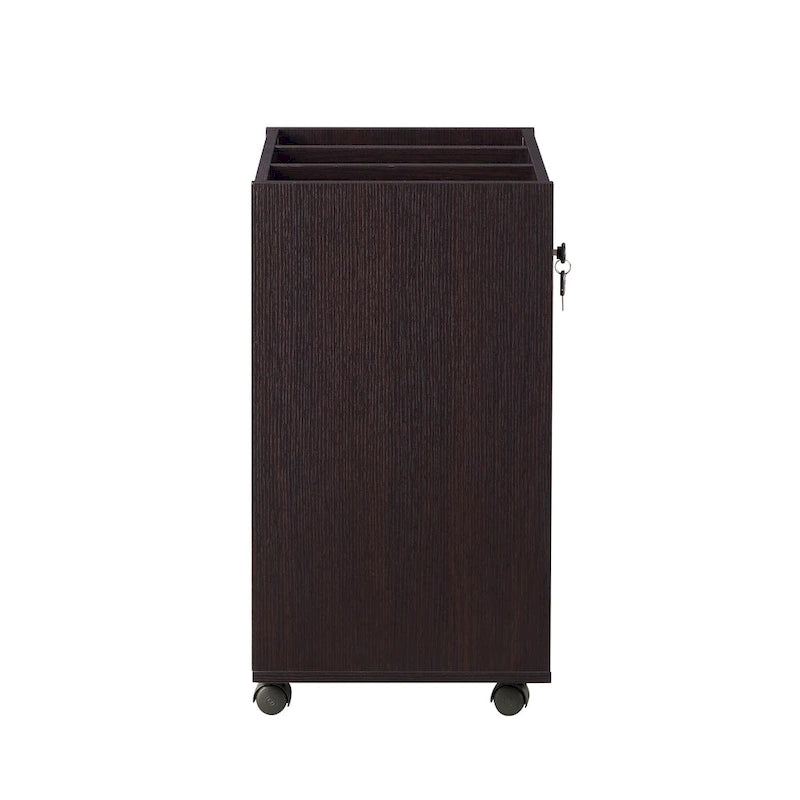 Caisson de classement mobile verrouillable à 3 tiroirs contemporain rouge cacao/chêne blanc
