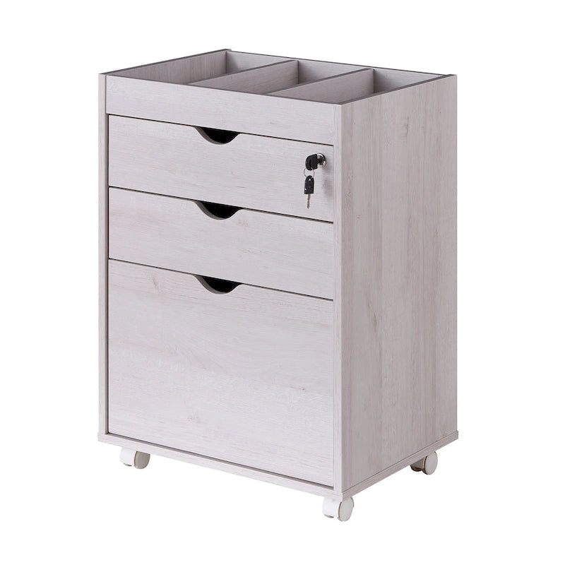 Caisson de classement mobile verrouillable à 3 tiroirs contemporain rouge cacao/chêne blanc