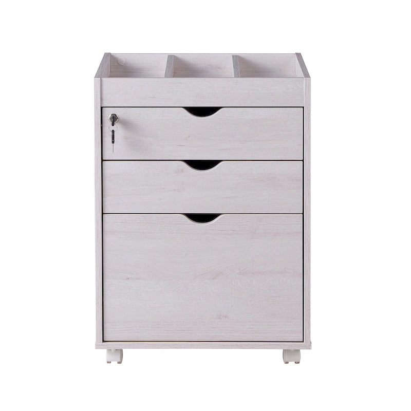 Caisson de classement mobile verrouillable à 3 tiroirs contemporain rouge cacao/chêne blanc