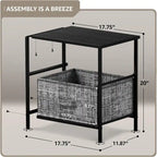 Table de chevet 2 tiroirs, cadre en acier et bacs en tissu, gris noir / marron / gris blanc