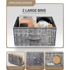 Table de chevet 2 tiroirs, cadre en acier et bacs en tissu, gris noir / marron / gris blanc