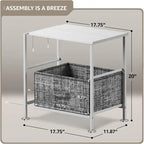 Table de chevet 2 tiroirs, cadre en acier et bacs en tissu, gris noir / marron / gris blanc