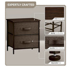 Table de chevet 2 tiroirs, cadre en acier et bacs en tissu, gris noir / marron / gris blanc