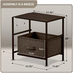 Table de chevet 2 tiroirs, cadre en acier et bacs en tissu, gris noir / marron / gris blanc