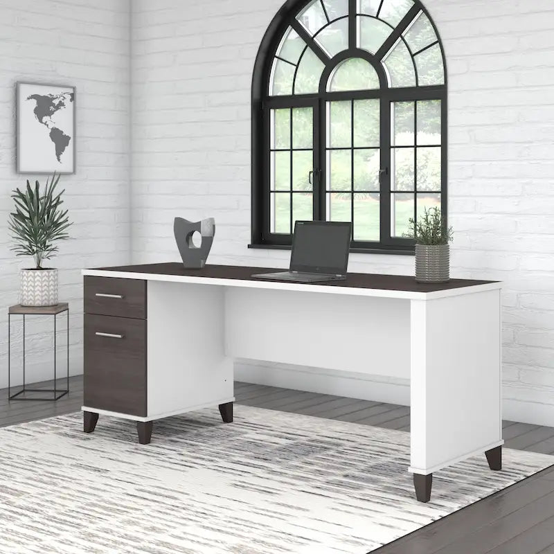 Bureau de direction bicolore de 183 cm avec tiroirs, 1 place