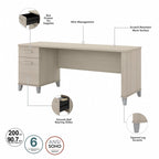 Bureau de direction bicolore de 183 cm avec tiroirs, 1 place