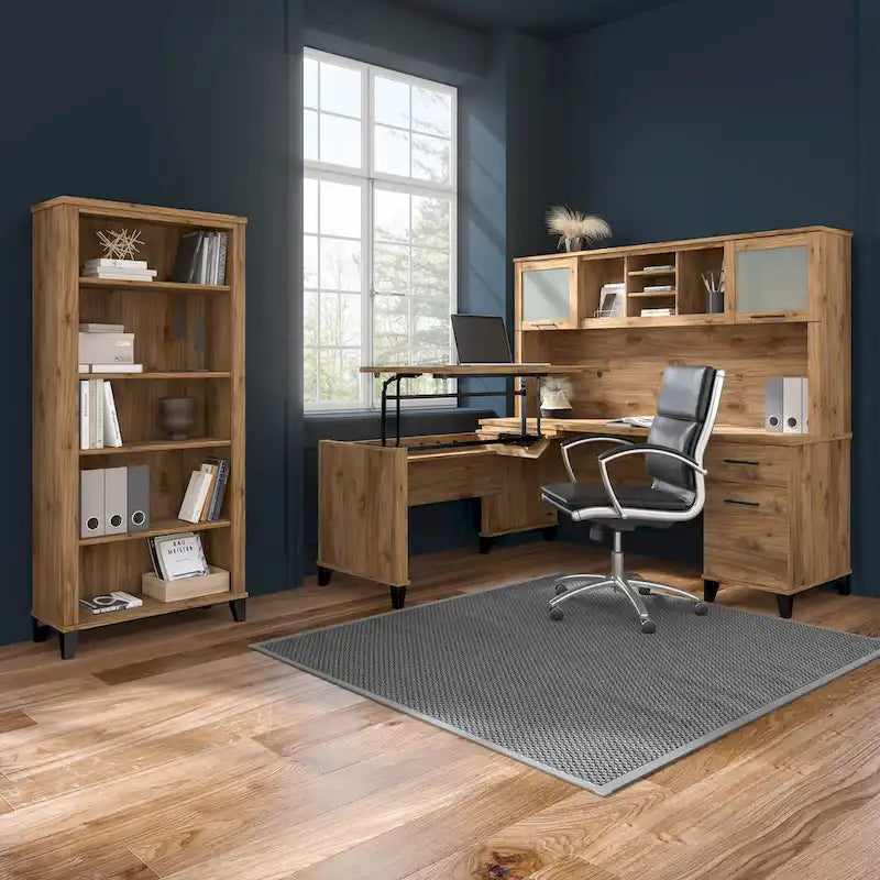 Bureau de direction bicolore de 183 cm avec tiroirs, 1 place