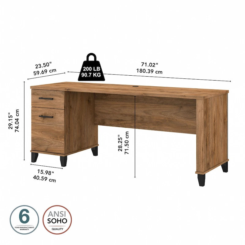 Bureau de direction bicolore de 183 cm avec tiroirs, 1 place