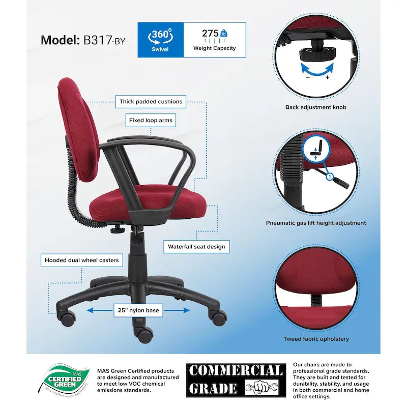 Chaise de bureau mi-haute Bourgogne, Tweed, 1 place