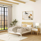 Lit plateforme grand format blanc/naturel avec tête de lit basse, 1 personne
