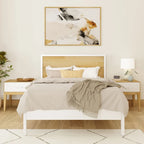 Lit plateforme grand format blanc/naturel avec tête de lit basse, 1 personne