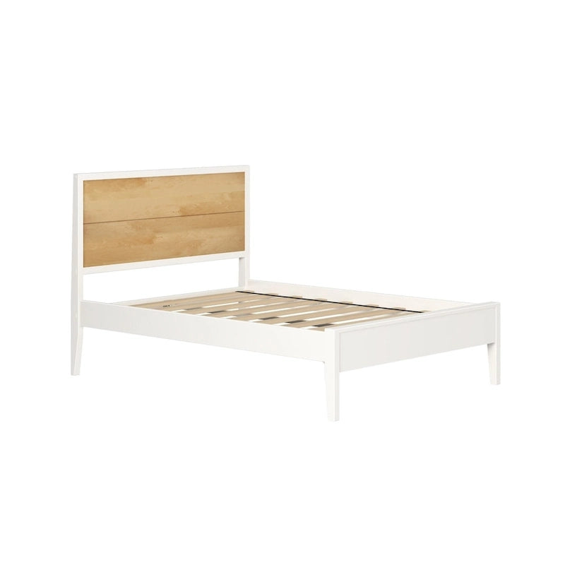Lit plateforme grand format blanc/naturel avec tête de lit basse, 1 personne