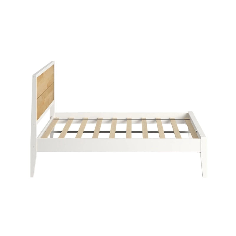 Lit plateforme grand format blanc/naturel avec tête de lit basse, 1 personne
