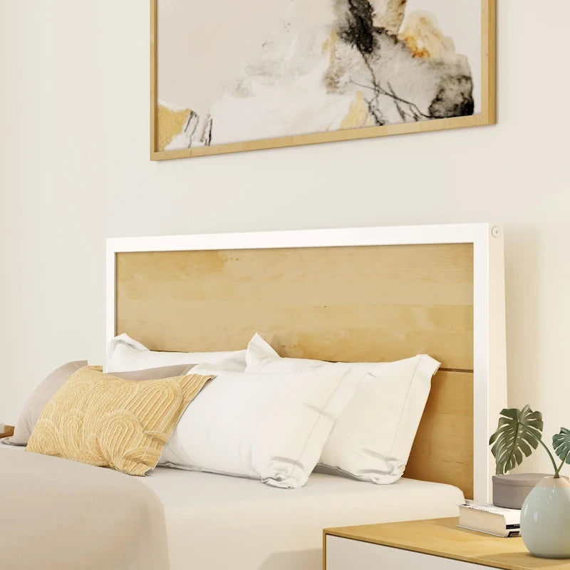 Lit plateforme grand format blanc/naturel avec tête de lit basse, 1 personne