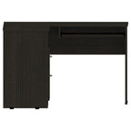 Bureau en L noir / gris foncé / gris clair avec tiroirs, étagères et tablette pour clavier, 1 personne