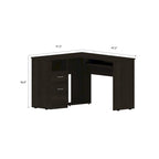 Bureau en L noir / gris foncé / gris clair avec tiroirs, étagères et tablette pour clavier, 1 personne