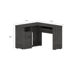 Bureau en L noir / gris foncé / gris clair avec tiroirs, étagères et tablette pour clavier, 1 personne