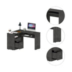 Bureau en L noir / gris foncé / gris clair avec tiroirs, étagères et tablette pour clavier, 1 personne