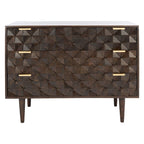 Commode à 3 tiroirs en noyer – Style sculpté géométrique