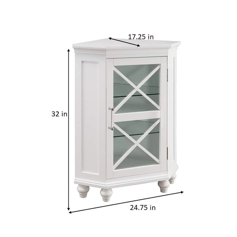 Meuble d'angle bas blanc brillant avec porte vitrée, simple