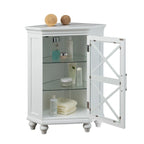 Meuble d'angle bas blanc brillant avec porte vitrée, simple
