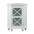 Meuble d'angle bas blanc brillant avec porte vitrée, simple