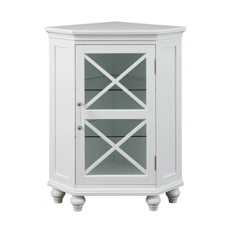 Meuble d'angle bas blanc brillant avec porte vitrée, simple