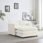 Fauteuil d'appoint en chenille blanche avec pouf, fauteuil modulaire 1 place pour salon et chambre à coucher