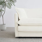 Fauteuil d'appoint en chenille blanche avec pouf, fauteuil modulaire 1 place pour salon et chambre à coucher