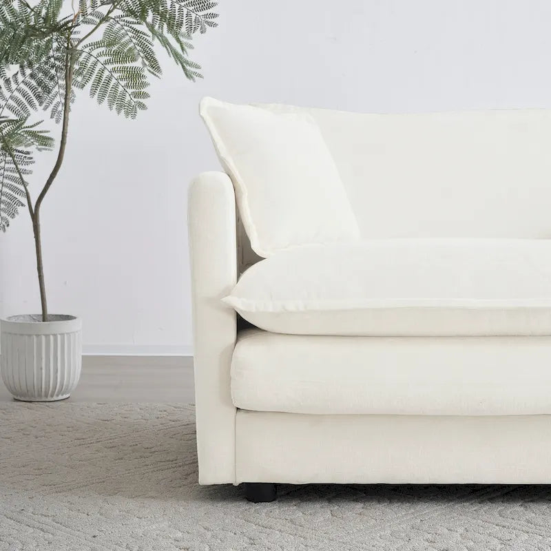 Fauteuil d'appoint en chenille blanche avec pouf, fauteuil modulaire 1 place pour salon et chambre à coucher