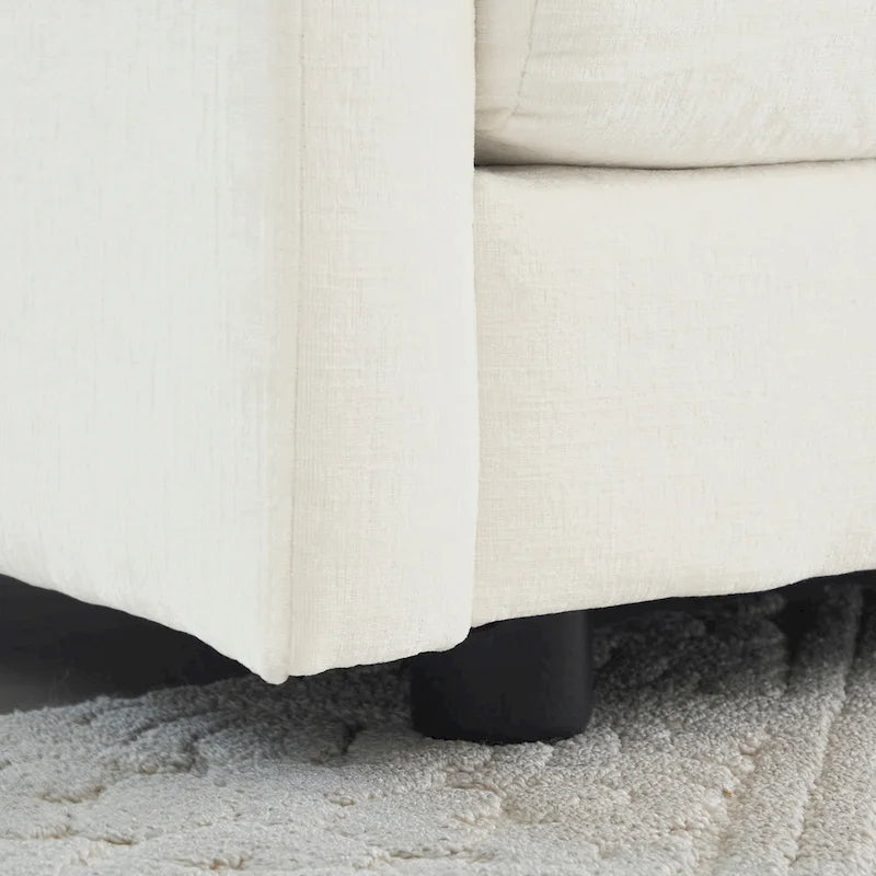 Fauteuil d'appoint en chenille blanche avec pouf, fauteuil modulaire 1 place pour salon et chambre à coucher