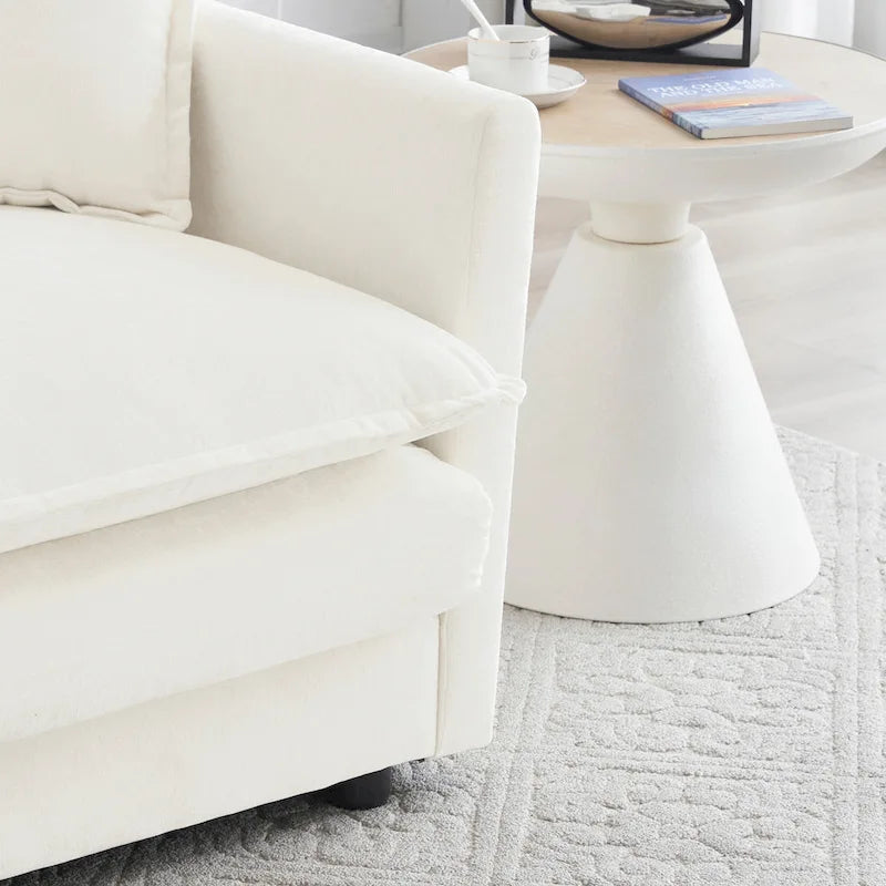 Fauteuil d'appoint en chenille blanche avec pouf, fauteuil modulaire 1 place pour salon et chambre à coucher