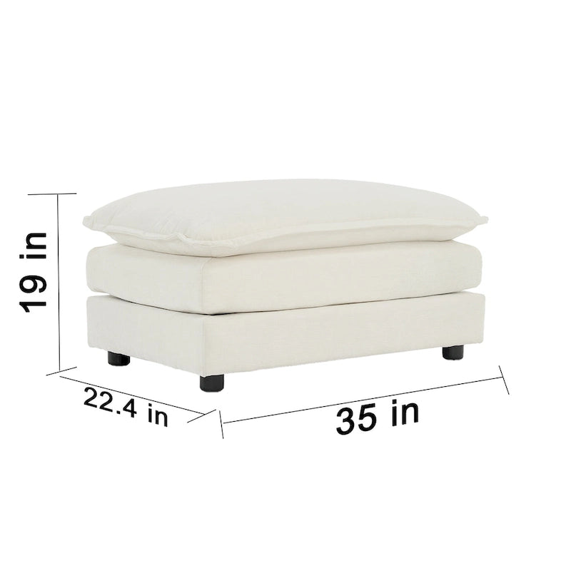 Fauteuil d'appoint en chenille blanche avec pouf, fauteuil modulaire 1 place pour salon et chambre à coucher