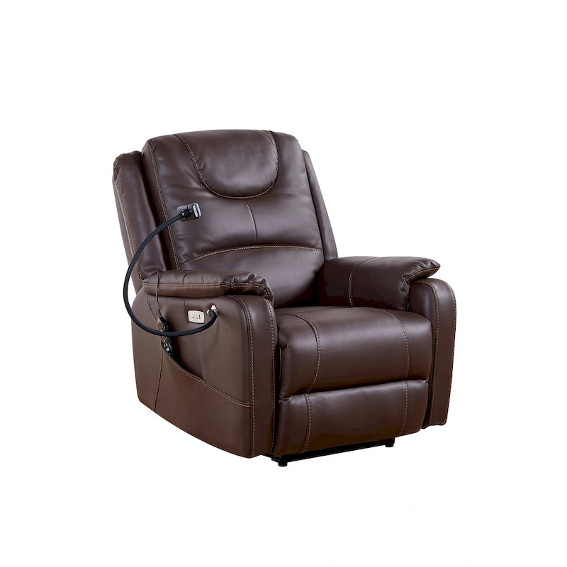 Fauteuil inclinable individuel en similicuir marron avec massage, chauffage et port USB