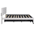 Lit plateforme capitonné en lin beige, tête de lit motif brique, lit gigogne simple, taille double, 2 couchages